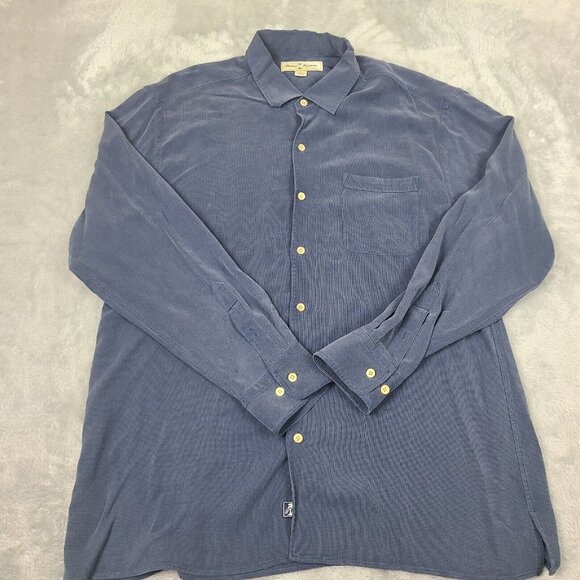 Tommy Bahama 100% Silk Blue Button Up Long Sleeve Shirt Men’s Size X-Large - Picture 1 of 8